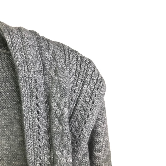 White House Black Market Women's Cardigan Gray Cabled Shawl Collar Coverup Sz XS - Picture 5 of 14